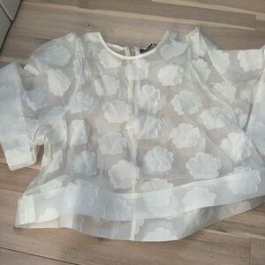 Lulu’s White Floral Sheer Jacquard Short Sleeve Crop Top